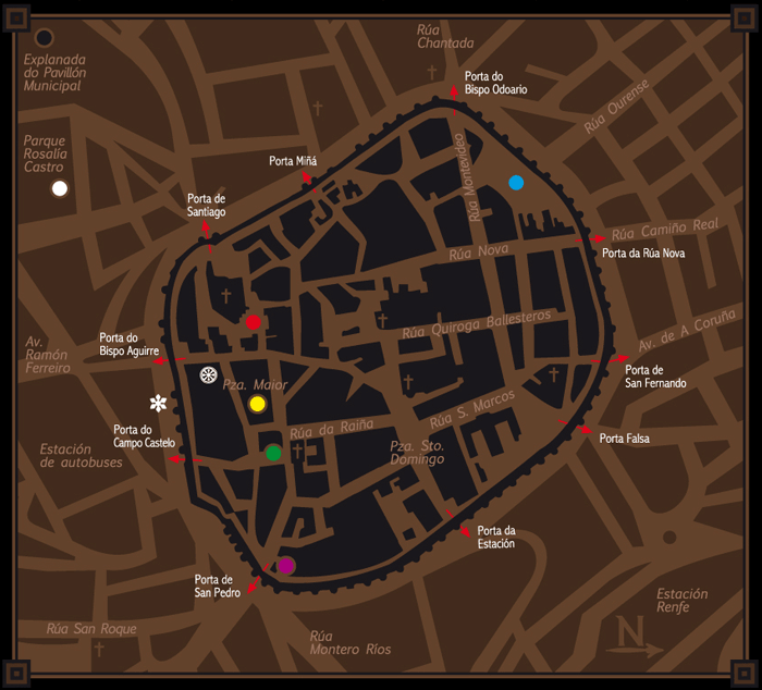 plano de Lugo onde se sinhalan as localizacins dos eventos